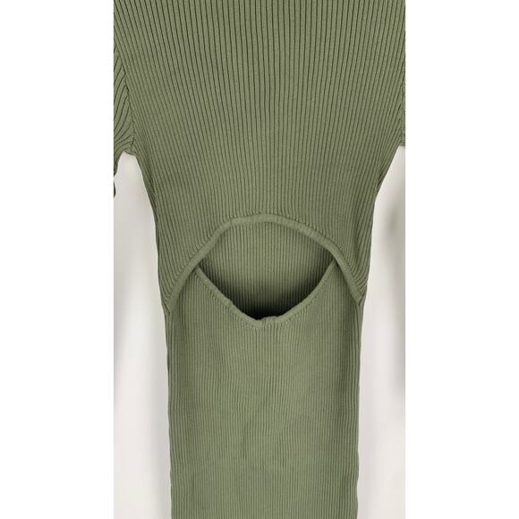 O. Vianca Ribbed Long Sleeve Cut Out Knit Maxi Dress Womens Size Large Green New - Picture 3 of 10